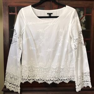 Ann Taylor Embroidered White Blouse